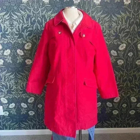 Talbots Red Water-Resistant Trenchcoat 12W - Picture 2 of 14